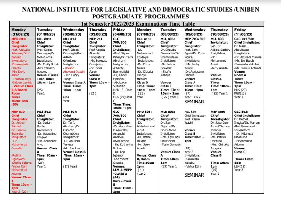 NILDS postgraduate timetable